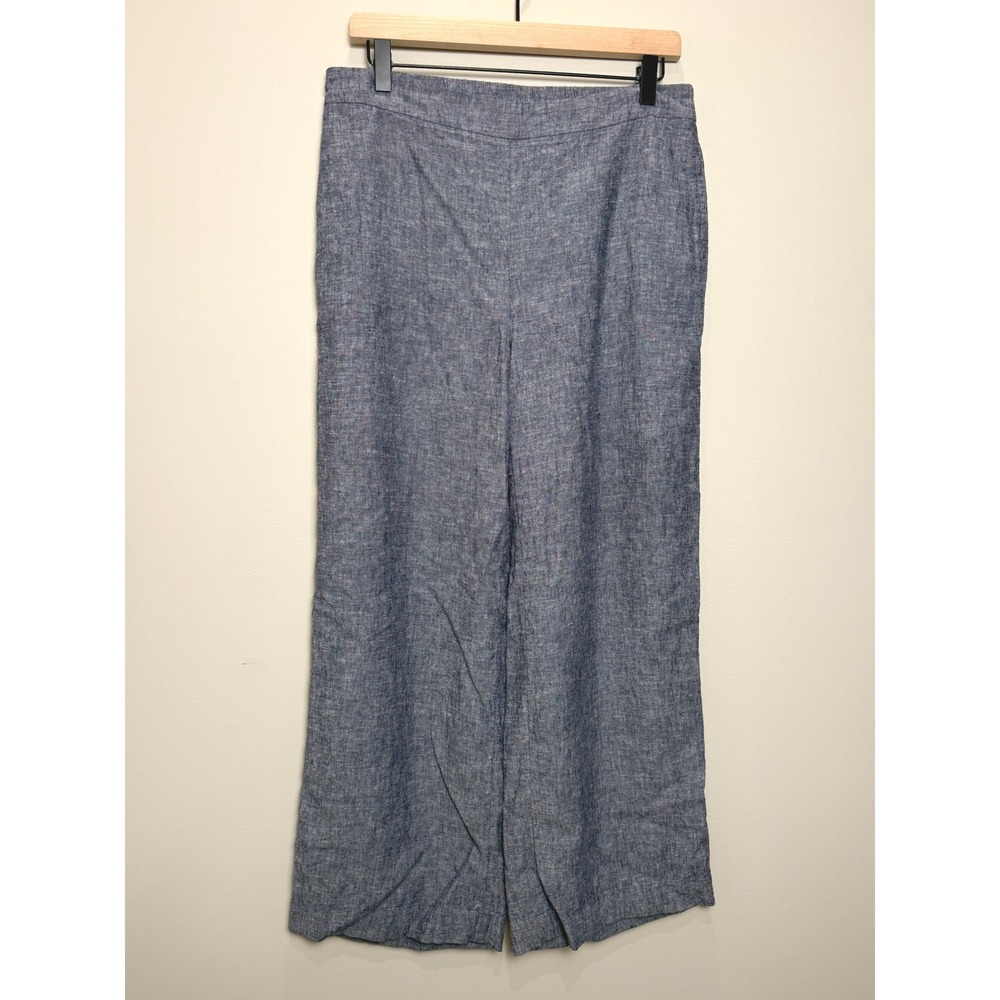 NWT Chicos 1 Medium Linen Blend Wide Leg Cropped Pants PullOn Navy Blue Chambray